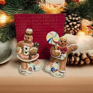 Fitz and Floyd Essentials Candy Lane Gingerbread Salt and Pepper Shaker Set